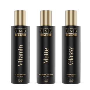 SNS Matte UV Gel Top Coat, Glassy Super Shine UV Gel Top Coat, Vitamin Extra Bonding UV Gel Base Coat 8oz