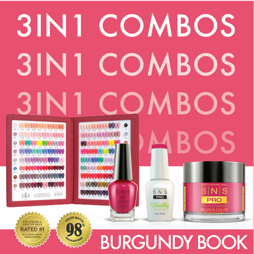 SNS Pro - Burgundy Book Collection - 3in1 - 144 Colors Bundle